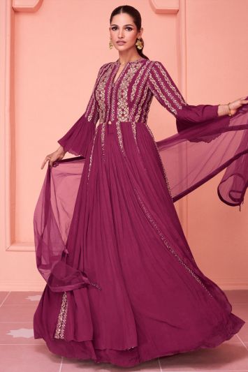 Ethnic Wine Color Real Georgette Gown