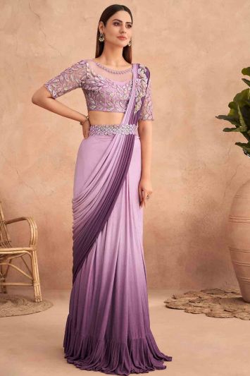 Fancy Silk Designer Lehenga Saree in Purple Color