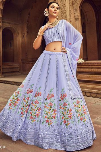 Floral Designer Georgette Fabric Lehenga Choli in Sky Blue Color