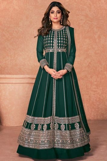 For Mehndi Real Georgette Anarkali Suit in Green Color