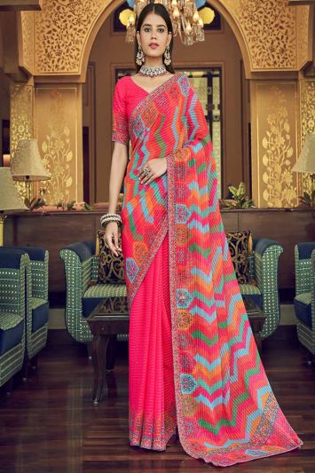 Georgette Fabric Thread Saree in Multi Color