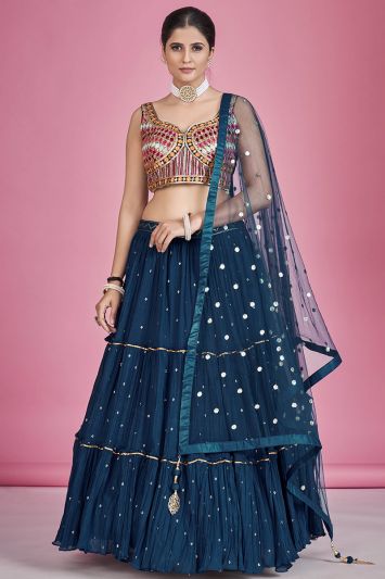 Georgette Lehenga in Navy Blue Color