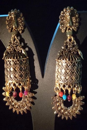 Gold Alloy Oxodised Plating Earing Set For Wedding