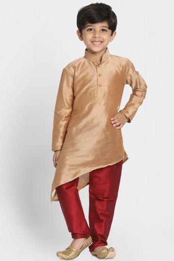 Gold Cotton Silk Blend Kurta and Maroon Pajama For Diwali