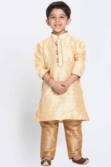 Gold Cotton Silk Blend Kurta Pajama For Diwali