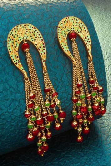 Gold Earing Set In Kundan Work For Bride