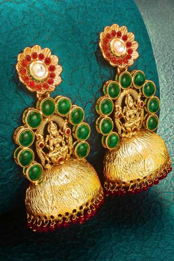 Gold Earing Set In Kundan Work For Wedding