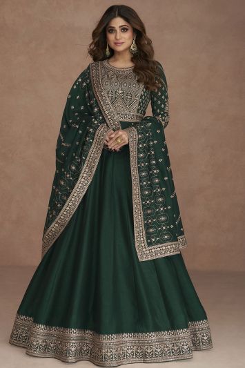Green Color Eid Wear Premium Silk Fabric Gown