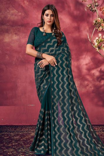 Green Color Georgette Fabric Mehndi Functional Saree