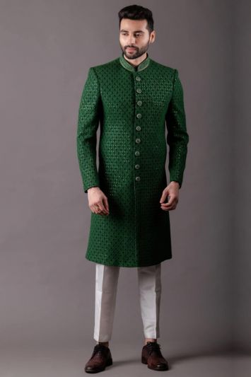 Green Color Lucknowi Fabric Indo Western Set with Churidar