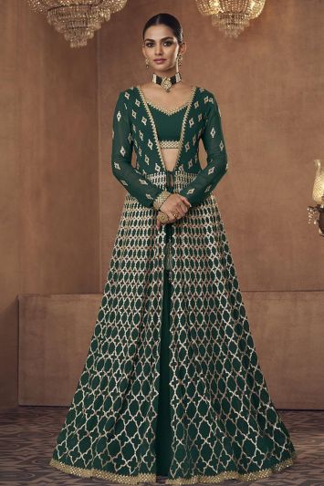 Green Color Real Georgette Fabric Mehndi Functional Anarkali Suit