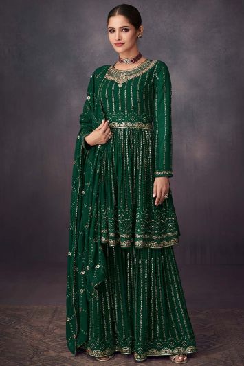 Green Color Real Georgette Pakistani Sharara Suit
