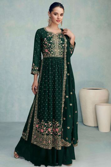 Green Georgette For Mehndi Sharara Suit