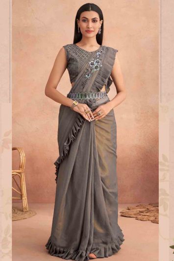 Grey Fancy Silk Designer Lehenga Saree