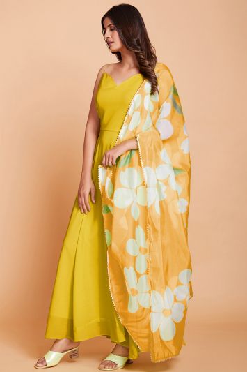 Haldi Functional Yellow Faux Georgette Plain Gown