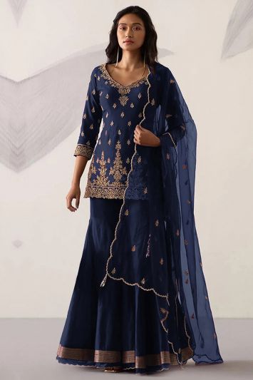 Heavy Faux Georgette Designer Sharara Suit in Blue Color