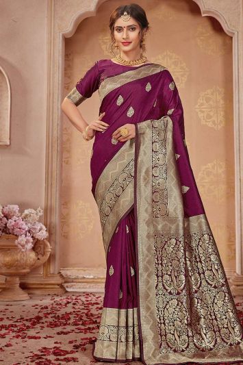 Jacquard Woven Purple Color Banarasi Silk Saree