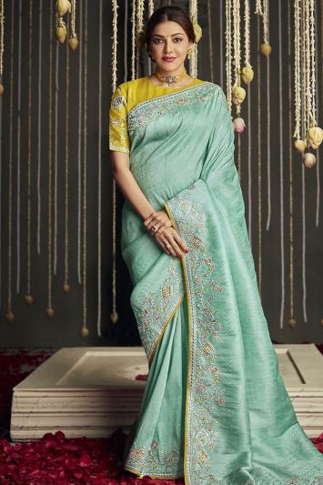 Light Green Color Silk Fabric Weaving Print Saree