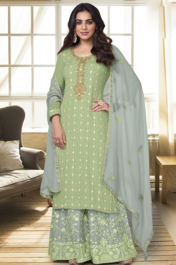 Light Green Palazzo Suit in Heavy Chinon Fabric
