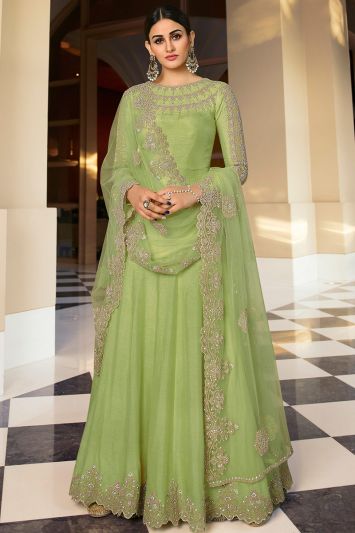 Light Green Super Silk Fancy Gown