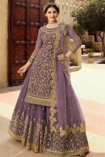 Light Purple Color Soft Net Fabric Embroidered Salwar Kameez