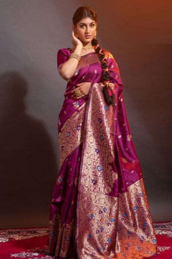 Magenta Color Banarasi Silk Blended Saree with Jacquard Work