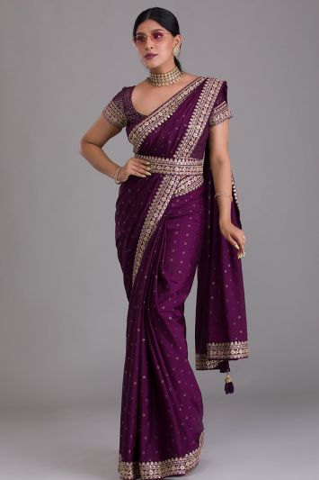 Maroon Color Art Silk Fabric Saree with Dori Work