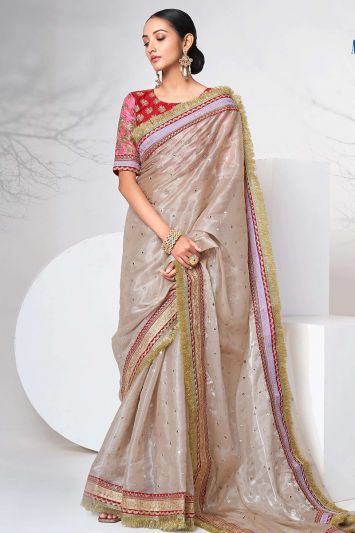 Mauve Color Jimmy Choo Fabric Designer Saree