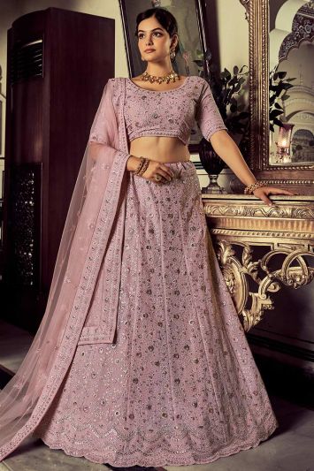 Mauve Georgette Swarovski Lehenga