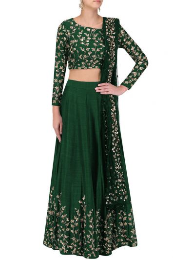 Mehndi Functional Green Color Art Silk Fabric Lehenga Choli