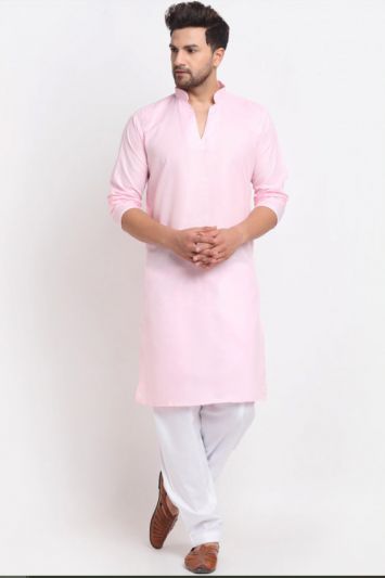 Men Pink Regular Kurta with Salwar Set