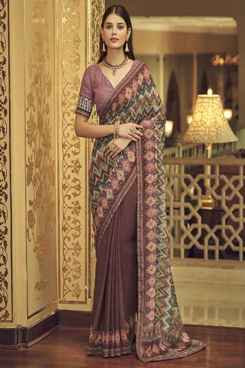 Multi Color Georgette Fabric Saree with Printed Work