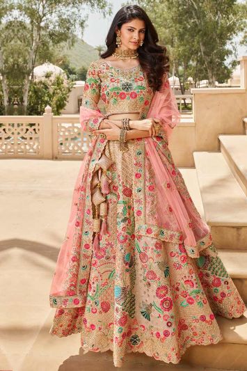 Multi Coloured Silk Wedding Wear Lehenga Choli with Net Dupatta