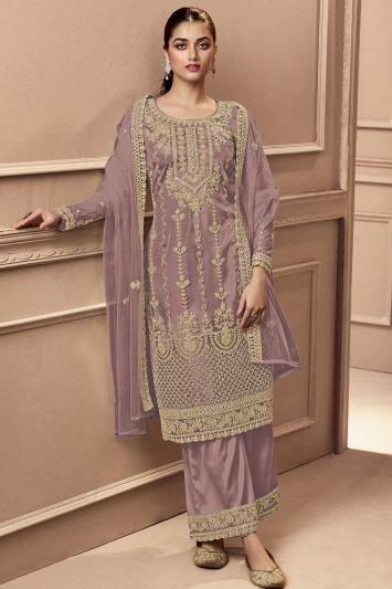 Onion Pink Color Heavy Butterfly Net Fabric Eid Wear Palazzo Suit