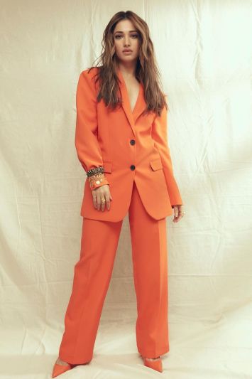 Orange Color Silk Crepe Fabric Stylish Blazer