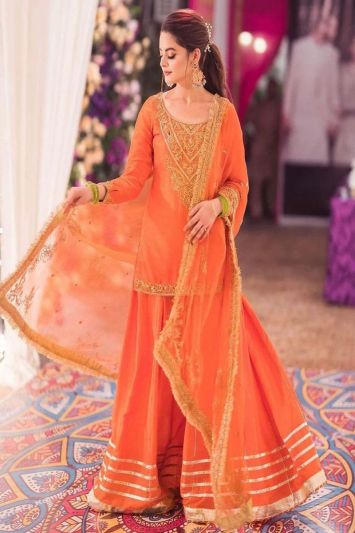 Orange Pakistani Partywear Sharara Suit