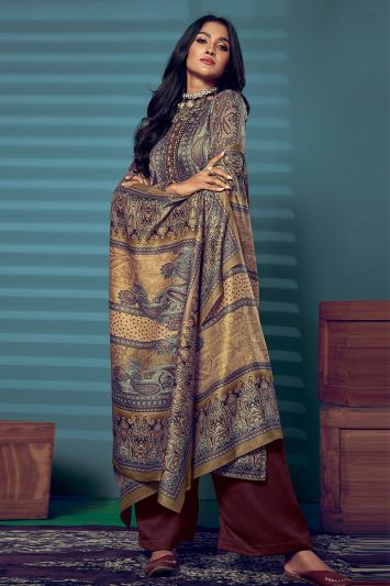 Pashmina Fabric Floral Printed Palazzo Suit in Multi Color