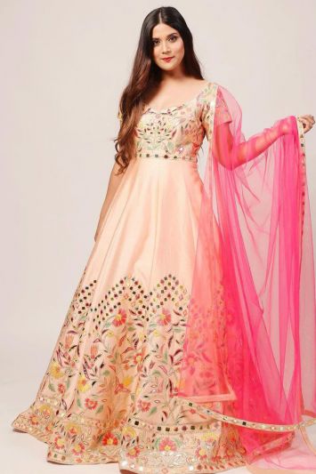 Peach Color Silk Fabric Designer Anarkali Suit