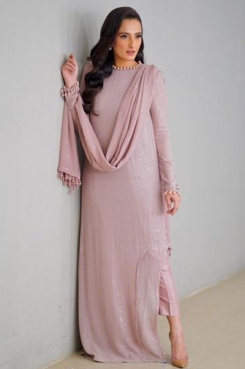 Peach Georgette Long Trouser Suit