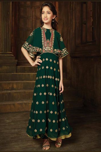 Pine Green Georgette Gown Style Suit For Party