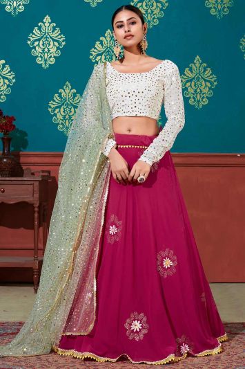 Pink and White Georgette Party Wear Lehenga Choli with Net Dupatta