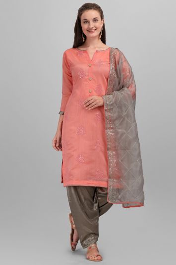 Pink Chanderi Festival Wear Embroidered Salwar Suit