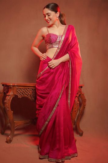 Pink Color Art Silk Fabric Sangeet Wear Saree