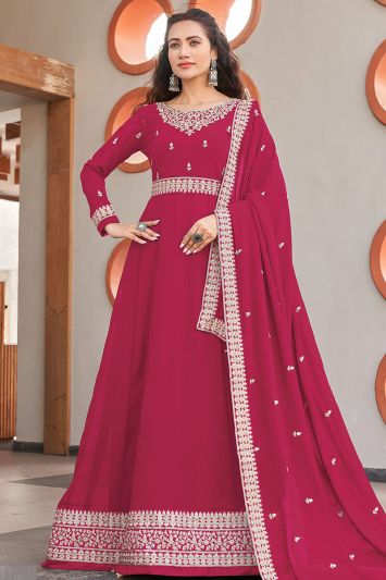 Pink Color Faux Georgette Fabric Sangeet Wear Anarkali Suit