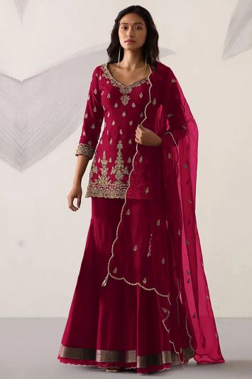 Pink Color Heavy Faux Georgette Fabric Sharara Suit