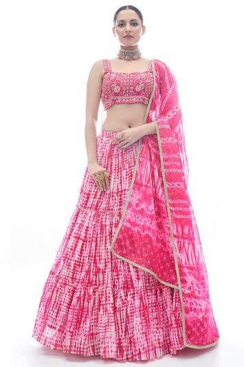 Pink Color Jacquard Fabric Lehenga Choli with Thread Work