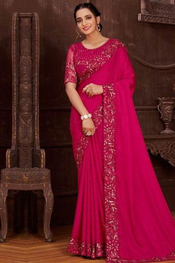 Pink Color Jacquard Fabric Saree with Resham Work