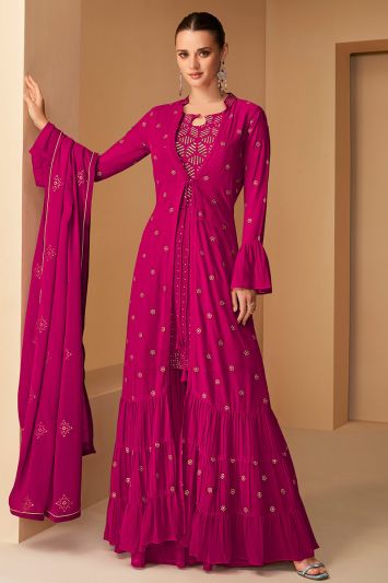 Pink Color Real Georgette Fabric Party Wear Palazzo Suit