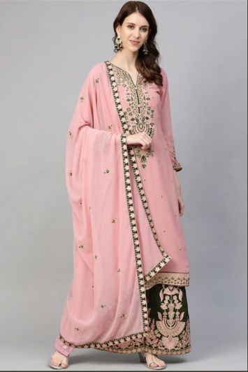 Pink Colour Embroidered Sharara Suit