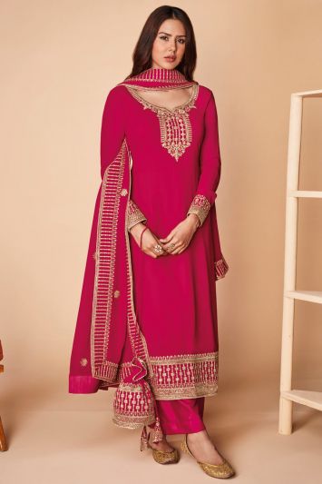Pink Embroidered Real Georgette Salwar Suit For Eid